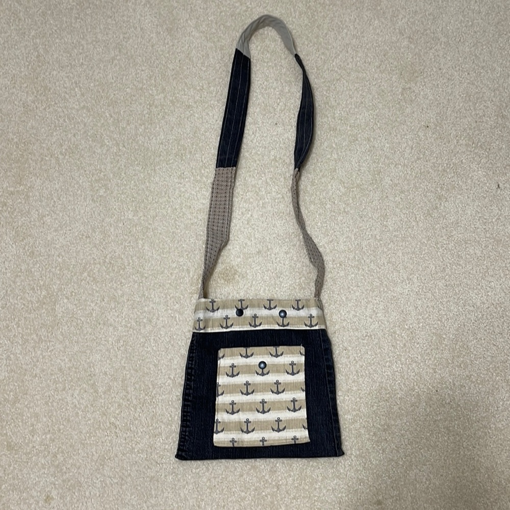 Black jean and Nautical print cross body bag